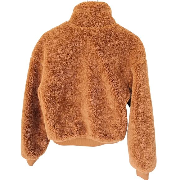 WeWoreWhat Teddy Fleece Zip Bomber Jacket Tan Size Large Cozy Fall Layer - Picture 3 of 4